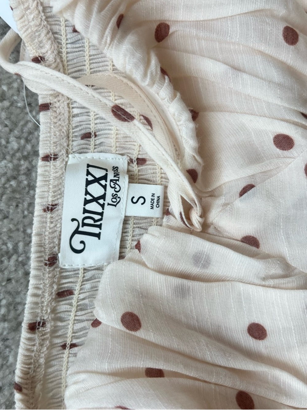 Trixxi Cream Puff Sleeve Polka Dot Dress with Brown Dots - Picture 6 of 6